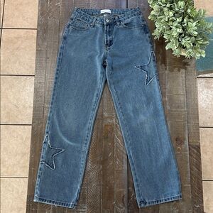 Angel Kiss Star Patch Straight Leg Jeans Size 3/26 Y2K Baggy Style